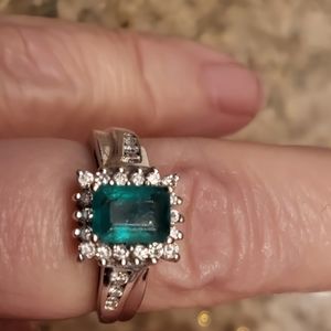 Size 7 natural Emerald and Diamond ring